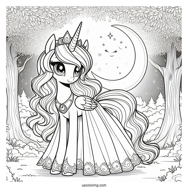 Princess Luna Coloring Page Standing In A Forest
