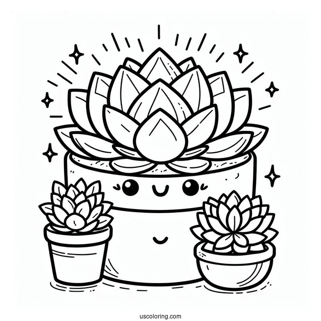 Smiling Succulent Coloring Page In A Pot