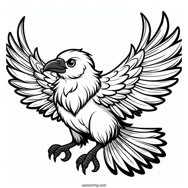 Cartoon Raven Coloring Page With Outspread Wings For Kids