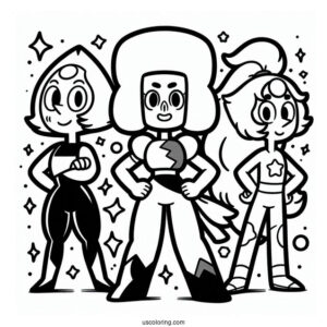 Easy Steven Universe Coloring Page Of Garnet, Amethyst, And Pearl For Kids