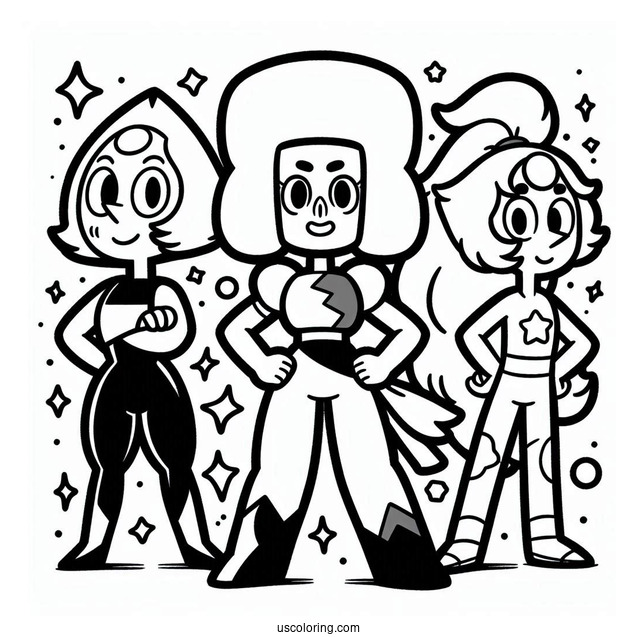 Easy Steven Universe Coloring Page Of Garnet, Amethyst, And Pearl For Kids
