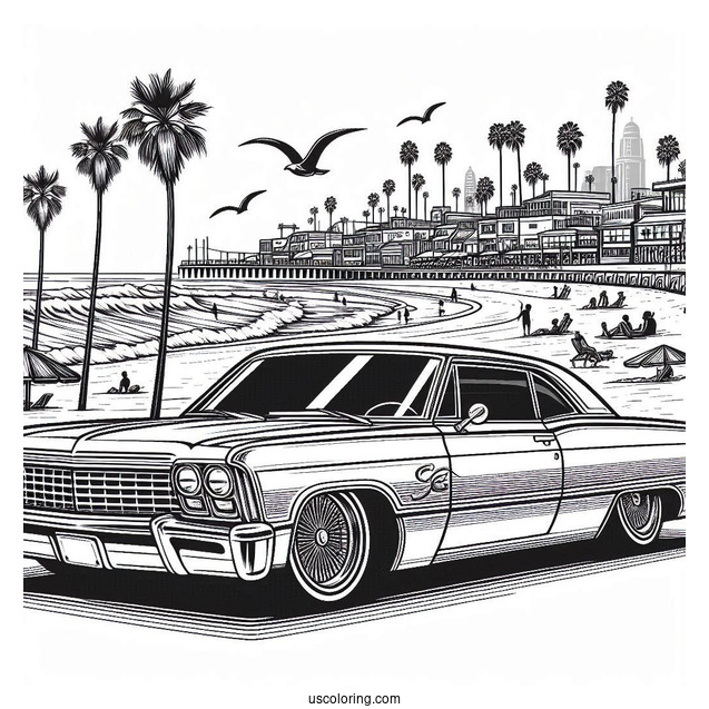 Side View Of Lowrider Coloring Page At The Beach