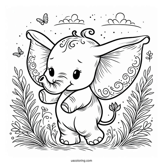 Dumbo The Elephant With Big Ears Coloring Sheet
