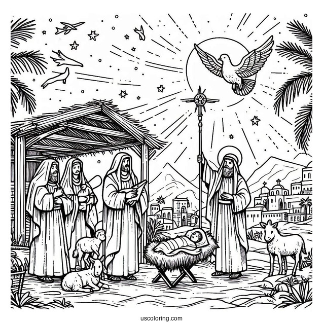 Easy Nativity Coloring Page For Kids