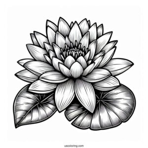 Flower Coloring Pages Of Large Water Lily On Pond