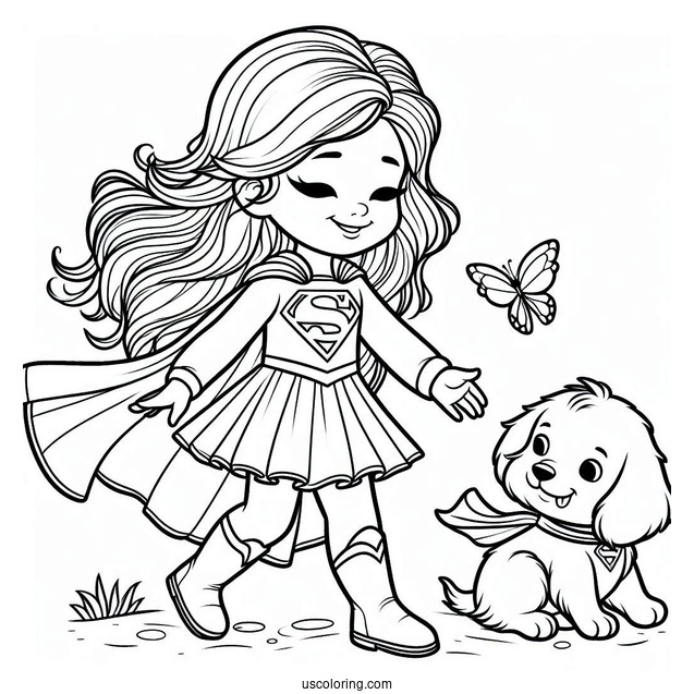 Supergirl Coloring Page Helping A Little Girl And Her Dog