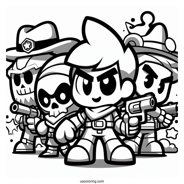 Brawl Stars Coloring Page Of Colt With Other Brawlers