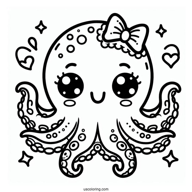 Kawaii Octopus Coloring Page For Kids