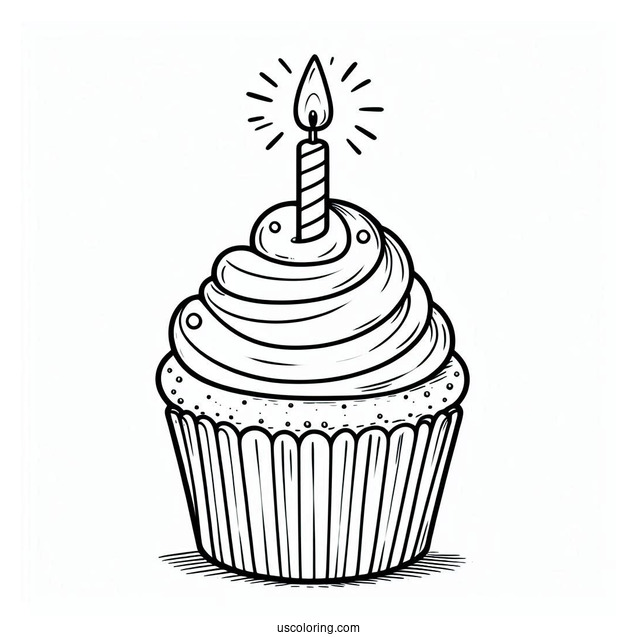 Cupcake With Birthday Candle To Color