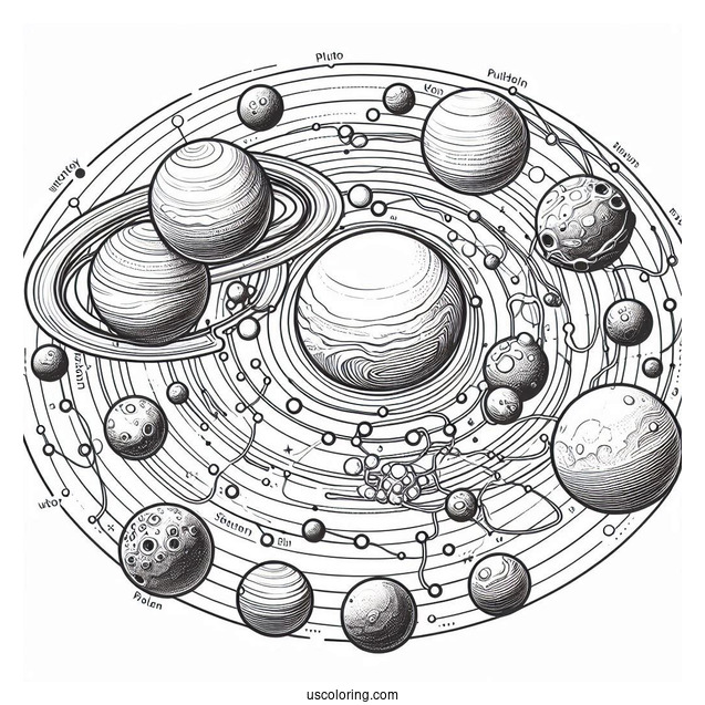 Solar System Map Excluding Pluto Coloring Page