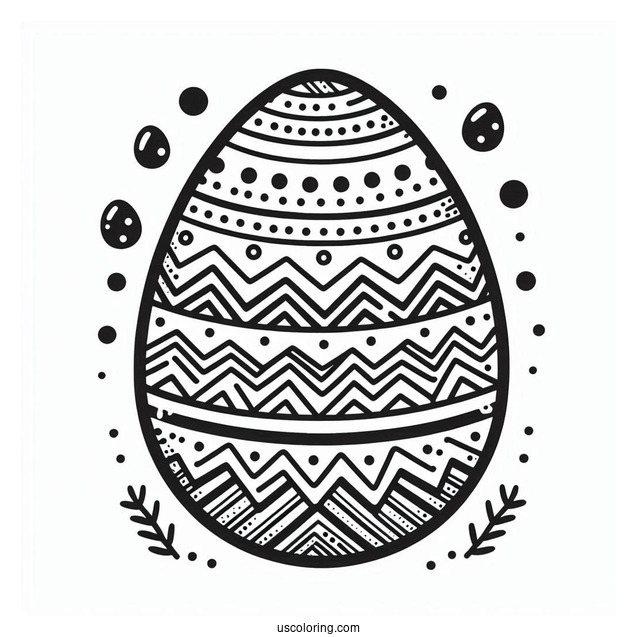 Easter Coloring Page Of Easter Egg With Chevron, Stripes, And Polka Dot Design