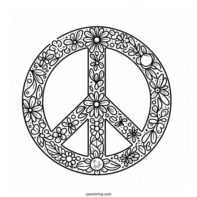Peace Coloring Page Symbol Made Up Of Different Flowers