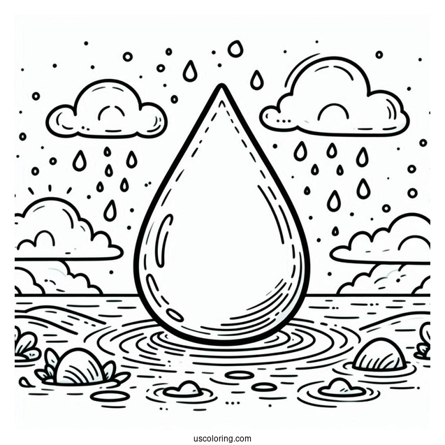 Rain Coloring Page Of Big Fat Raindrop For Kids