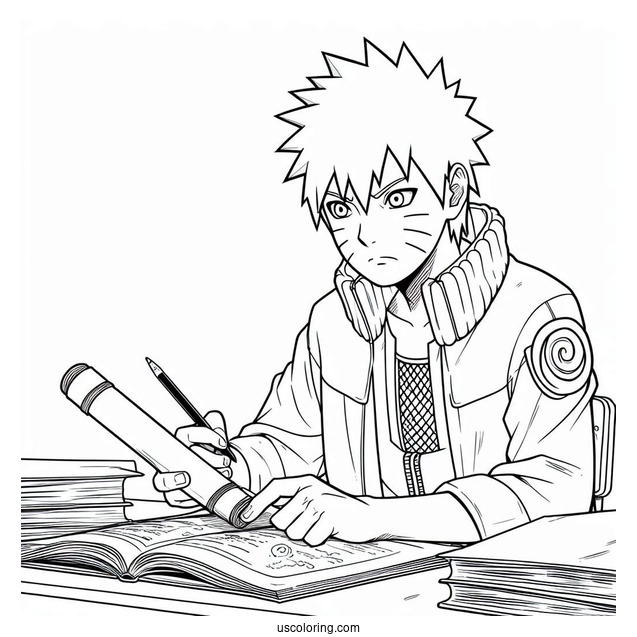 Detailed Naruto Coloring Page Studying Scroll