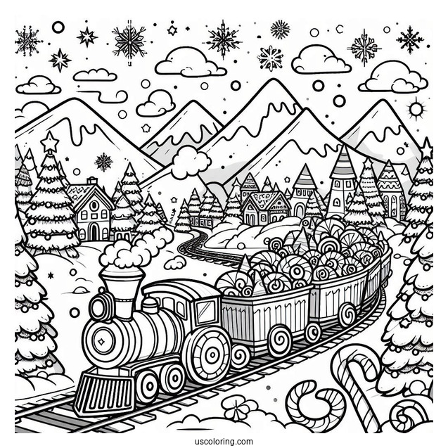 North Pole Coloring Page Express Train Going Through Candyland