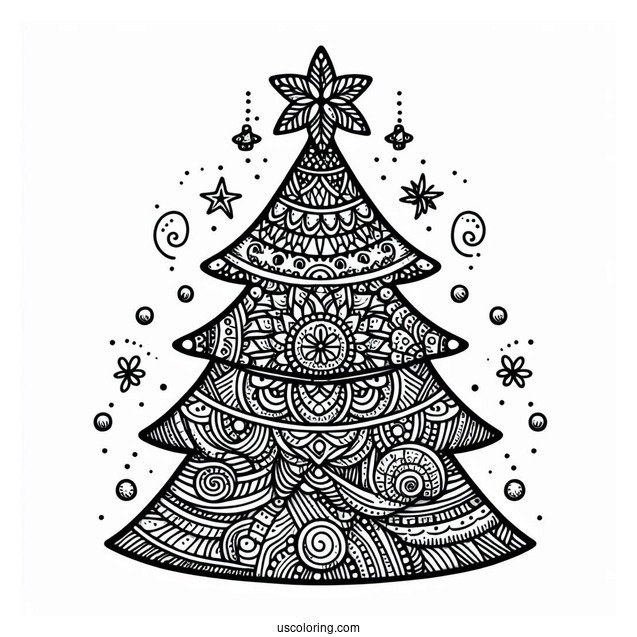 Christmas Tree Zentangle To Color