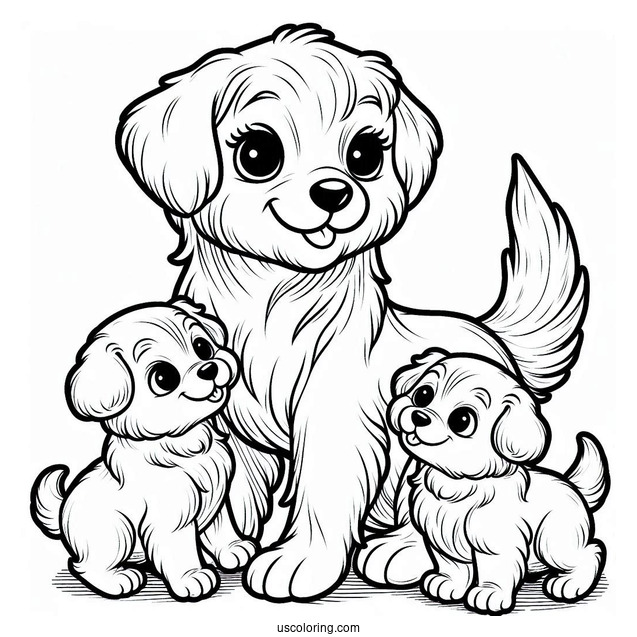 Coloring Page Of Mama Dog With Her Puppies