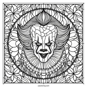 Intricate Pennywise Stained Glass Coloring Sheet
