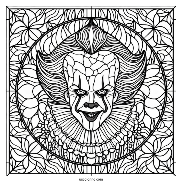 Intricate Pennywise Stained Glass Coloring Sheet