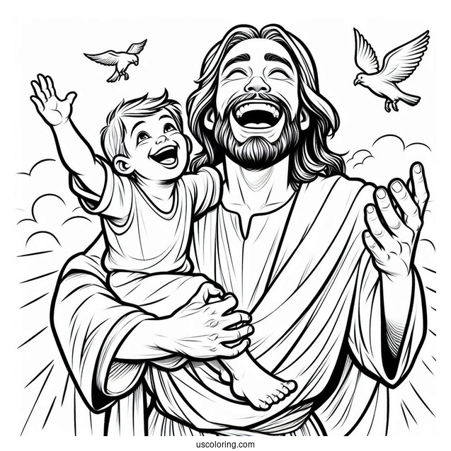 Laughing Jesus Coloring Pages Raising A Boy In The Air