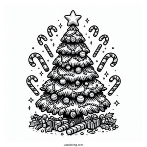 Christmas Tree With Candy Canes To Color