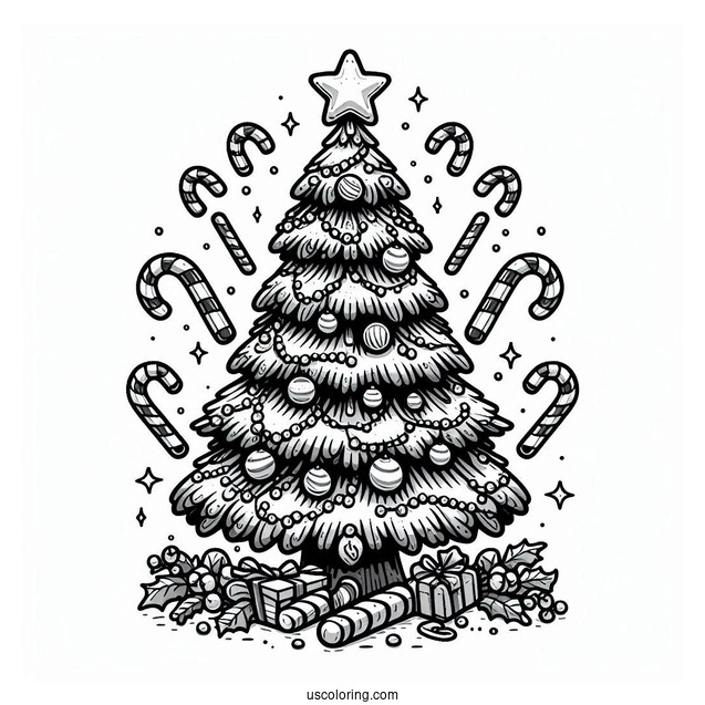 Christmas Tree With Candy Canes To Color