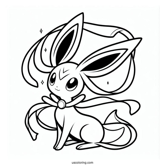 Simple Sylveon Coloring Page Outline With Long Ribbons