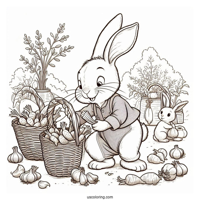 Peter Rabbit Coloring Page Harvesting Garlics With Benjamin Bunny