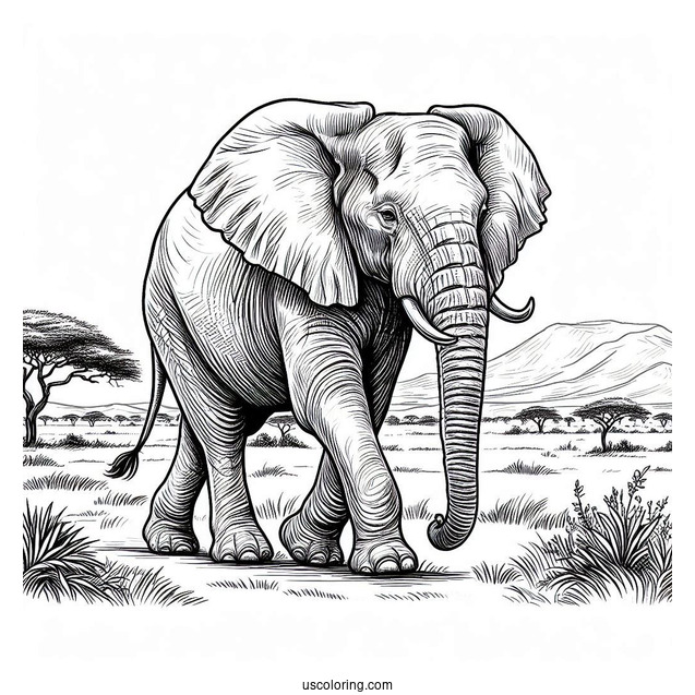 African Bush Elephant Walking On Plains