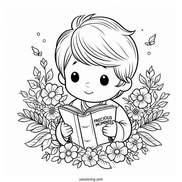Easy Precious Moments Coloring Page Of Boy Holding Bible