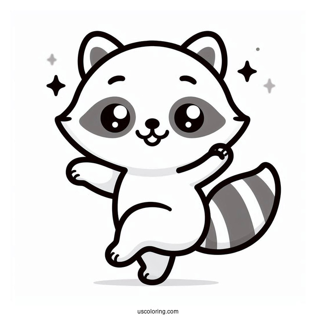 Kawaii Baby Raccoon Coloring Page Dancing For Preschoolers