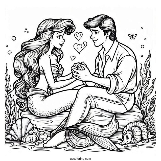 Ariel And Prince Eric On Land Coloring Sheet