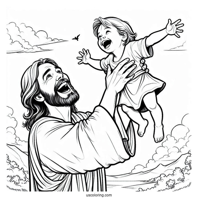 Laughing Jesus Coloring Pages Raising A Boy In The Air