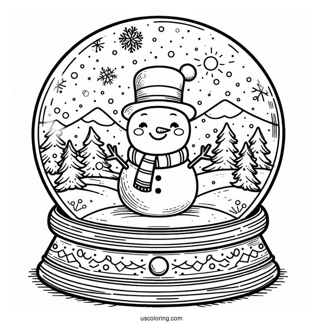 Happy Snowman Inside A Snow Globe Coloring Page