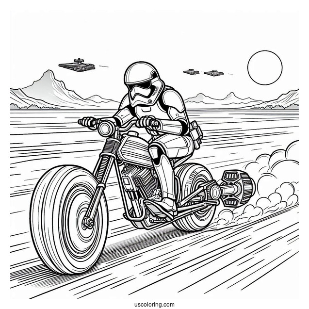 Stormtrooper Coloring Page Riding Speeder Bike For Kids