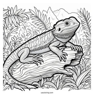 Lizard Coloring Page of Bearded Dragon Lizard In Jungle
