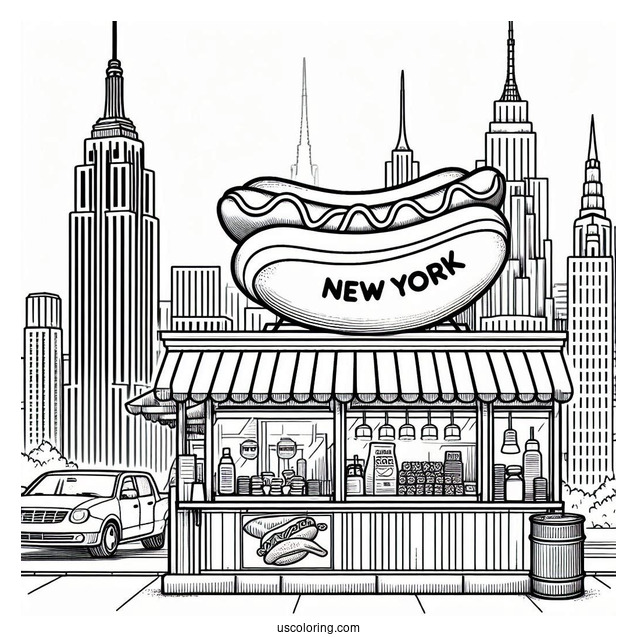 New York Coloring Page Of Hot Dog Stand Outline