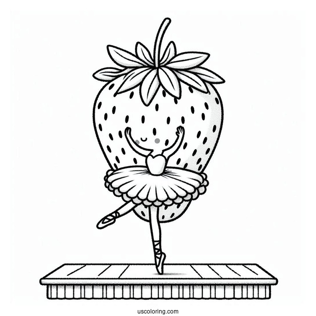 Strawberry Coloring Page Ballerina On Stage For Kids