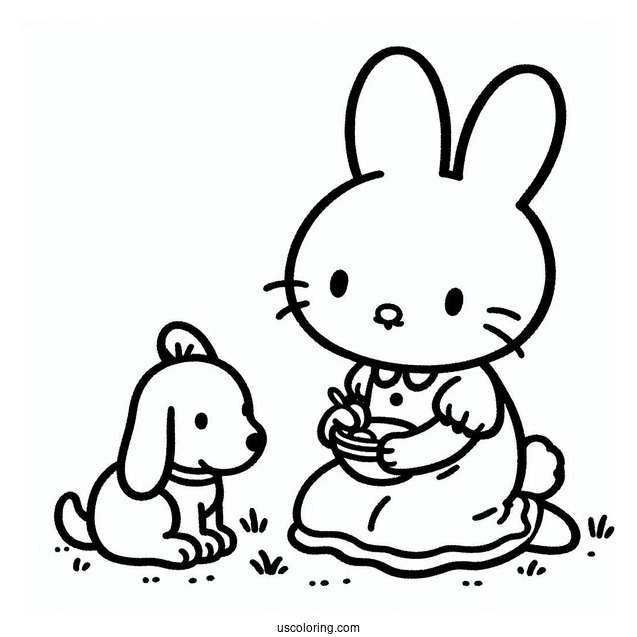 Miffy Coloring Page Playing With Her Dog Snuffy