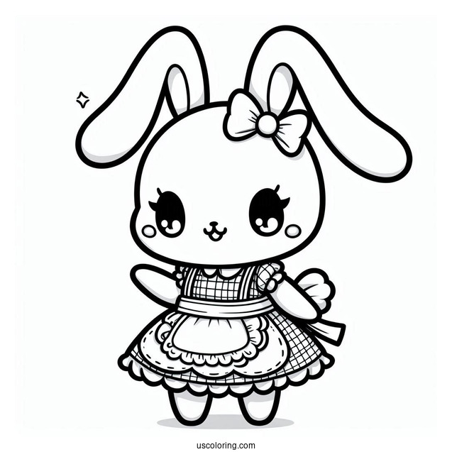 Chibi Rabbit Coloring Page In A Dress And Apron