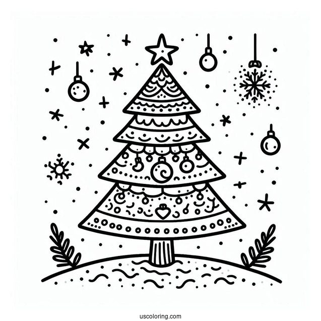 Simple Outline Of a Christmas Tree With Decorations