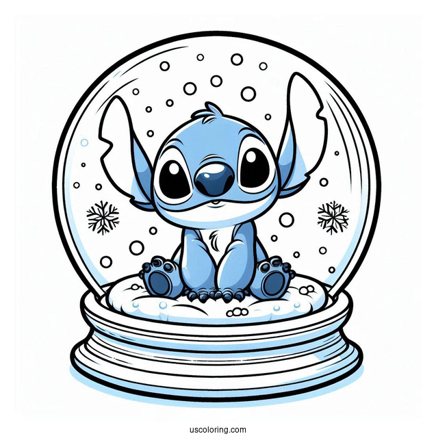 Adorable Stitch Inside A Snow Globe Coloring Page For Kids