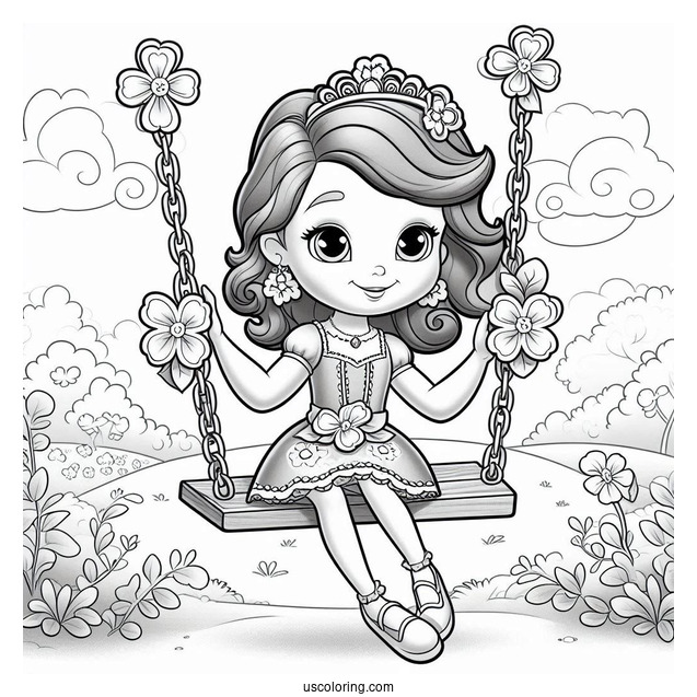 Sofia Coloring Page On The Swing With Clover