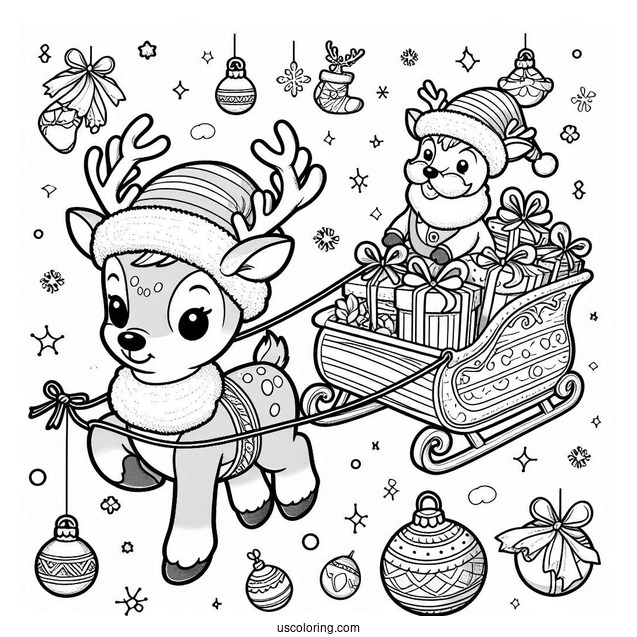 Rudolph Coloring Page Pulling Santa s Sleigh For Kids