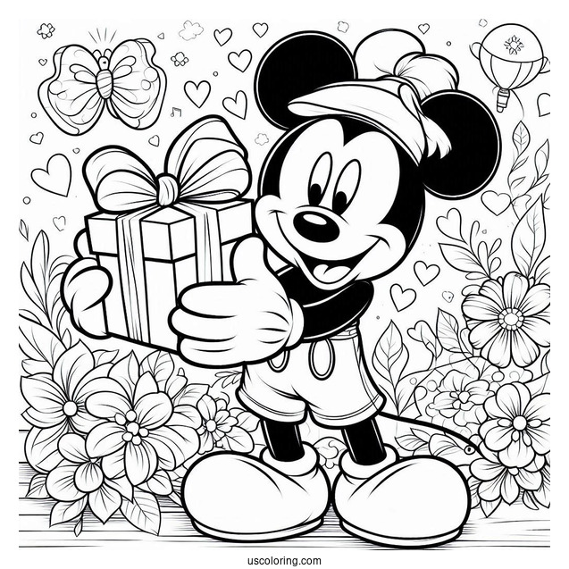 Mickey Mouse Holding A Present For Father's Day Coloring Page