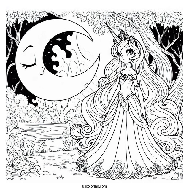 Princess Luna Coloring Page Standing In A Forest