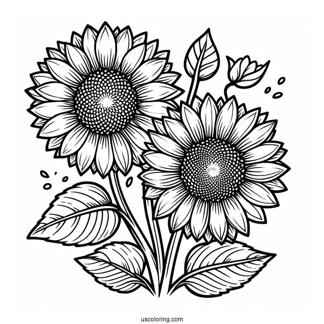 Two Smiling Sunflowers To Color In