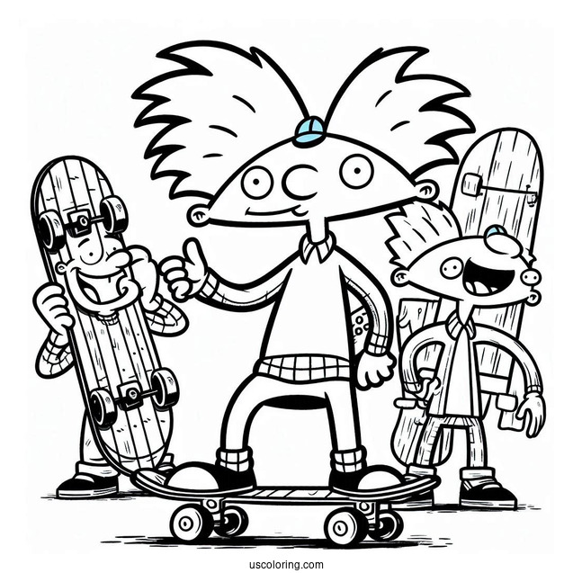 Nickelodeon Coloring Page Of Hey Arnold With Gerald Holding Skateboards