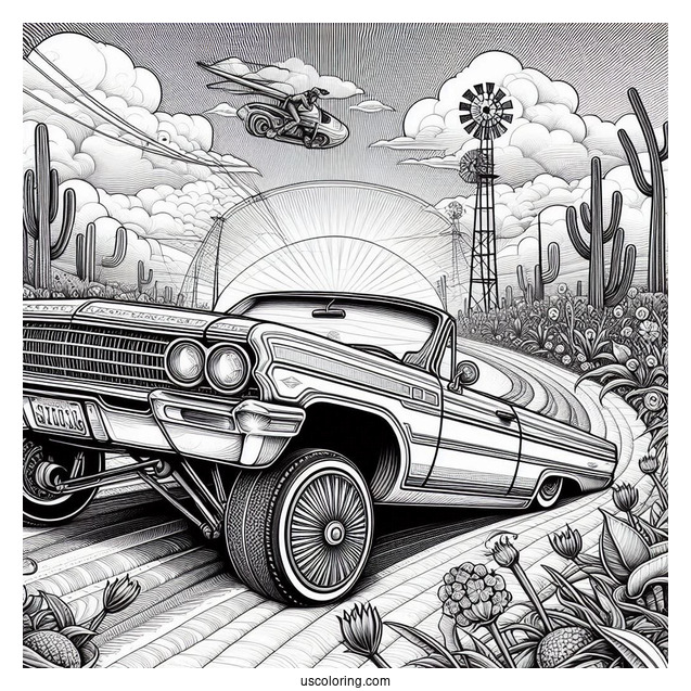 Detailed Worm s Eye View Of Lowrider Coloring Page