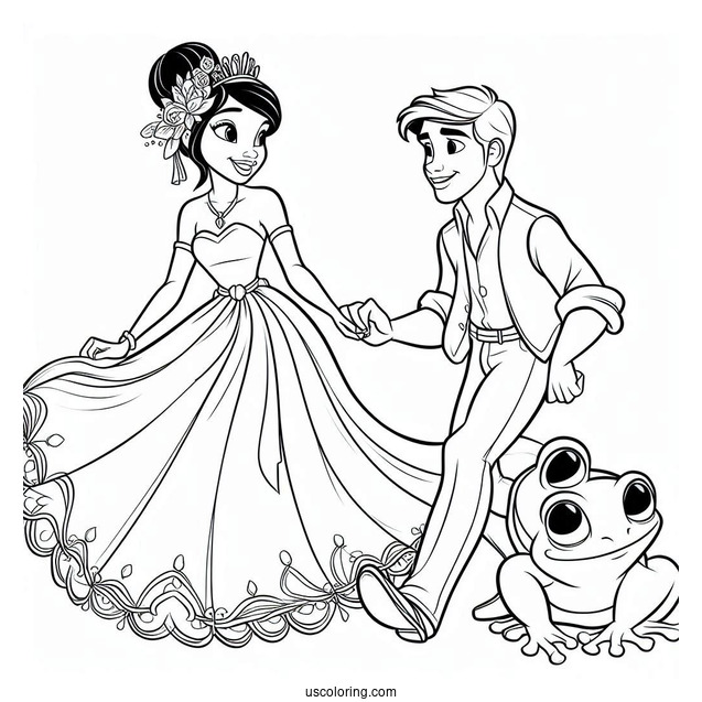 Easy Tiana And Naveen Coloring In For Kids